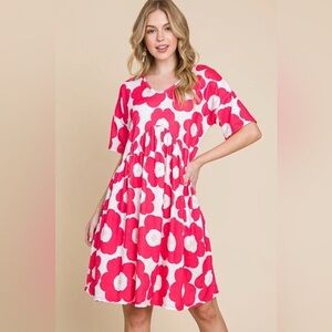 BOMBOM Flower Print Ruched Dress